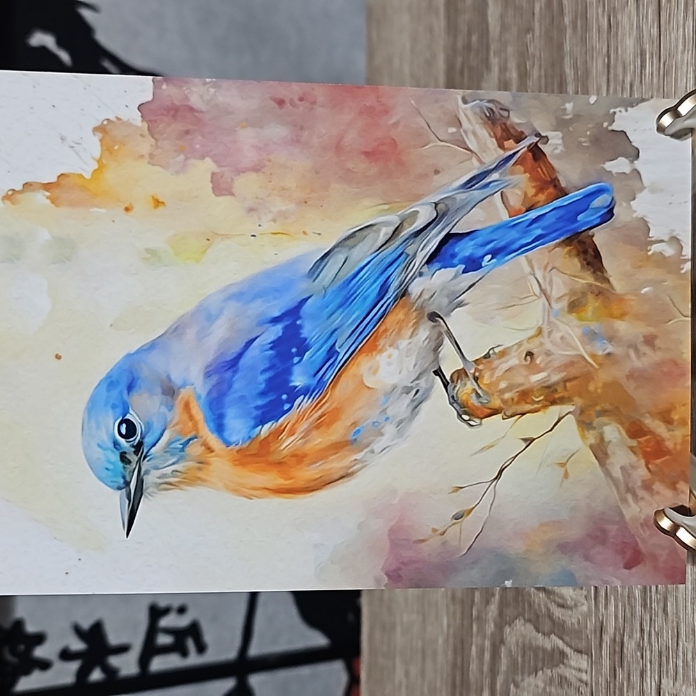 4x6 Eastern Bluebird Watercolor Oil Painting Art Print - Picture 3 of 6
